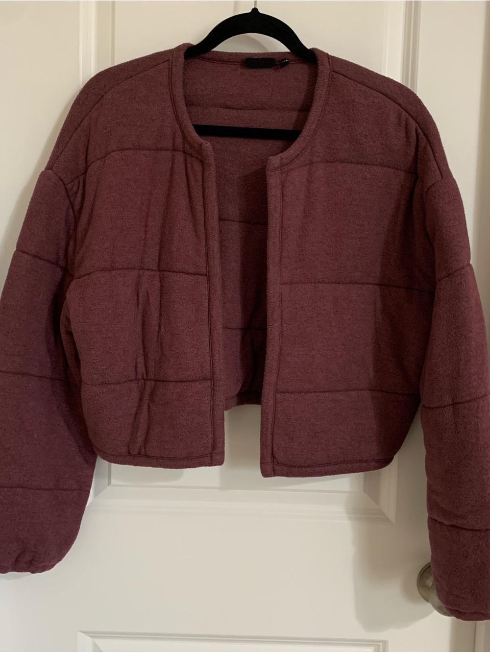 Urban Outfitters Quilted Open-Front Jacket in Mauve Plum, M